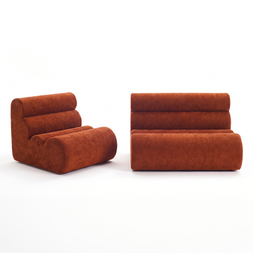 Ensemble chauffeuse + banquette modulables 3 places en tissu chenille rouille - Billie