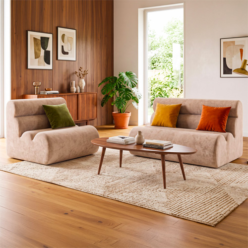 Ensemble chauffeuse + banquette modulables 3 places en tissu chenille moka - Billie