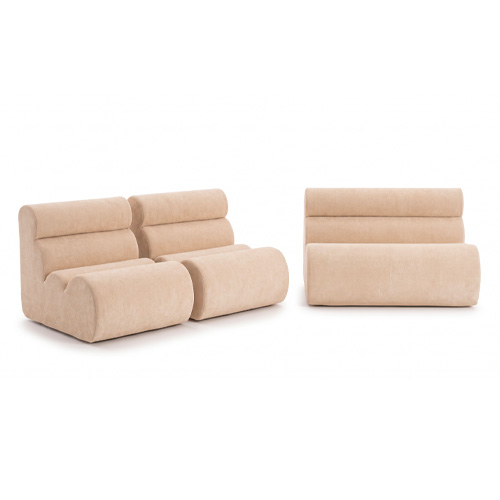 Ensemble chauffeuses + banquette modulables 4 places en tissu chenille beige - Billie