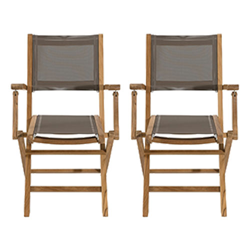 Lot de 2 fauteuils pliants en teck et tissu taupe – Collection Fun