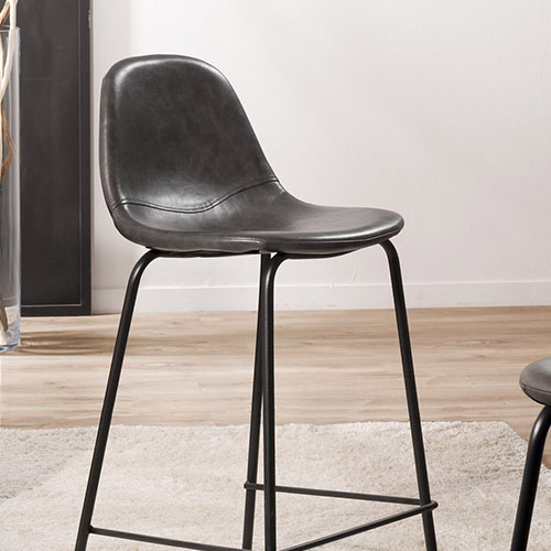 Lot de 2 chaises de bar John en simili cuir noir - Collection Tom