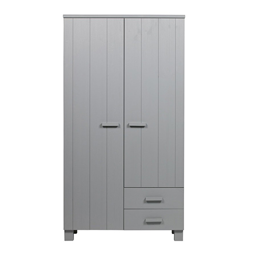 Armoire 2 portes 2 tiroirs en pin gris béton - Collection Dennis - Woood