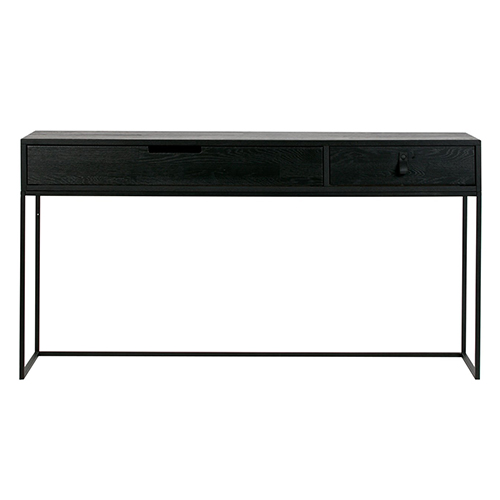 Console 2 tiroirs en chêne brossé noir - Collection Silas - Woood