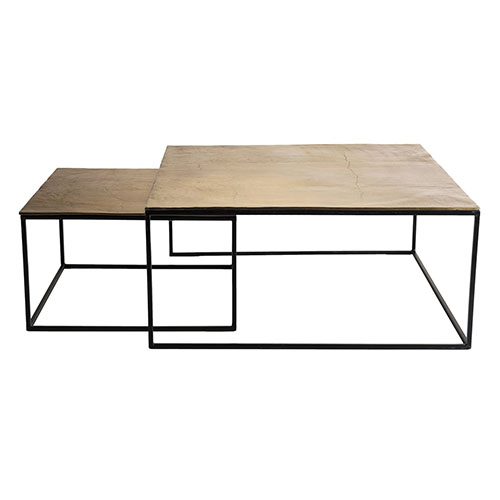 Set de 2 tables gigognes carrées en aluminium doré piètement métal - Collection Johan