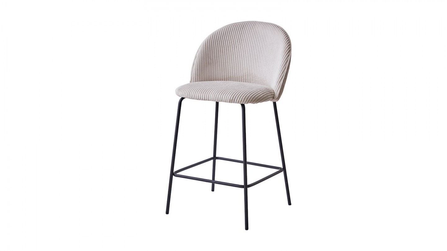 Lot de 2 tabourets de bar en velours côtelé beige, piètement noir - Alta