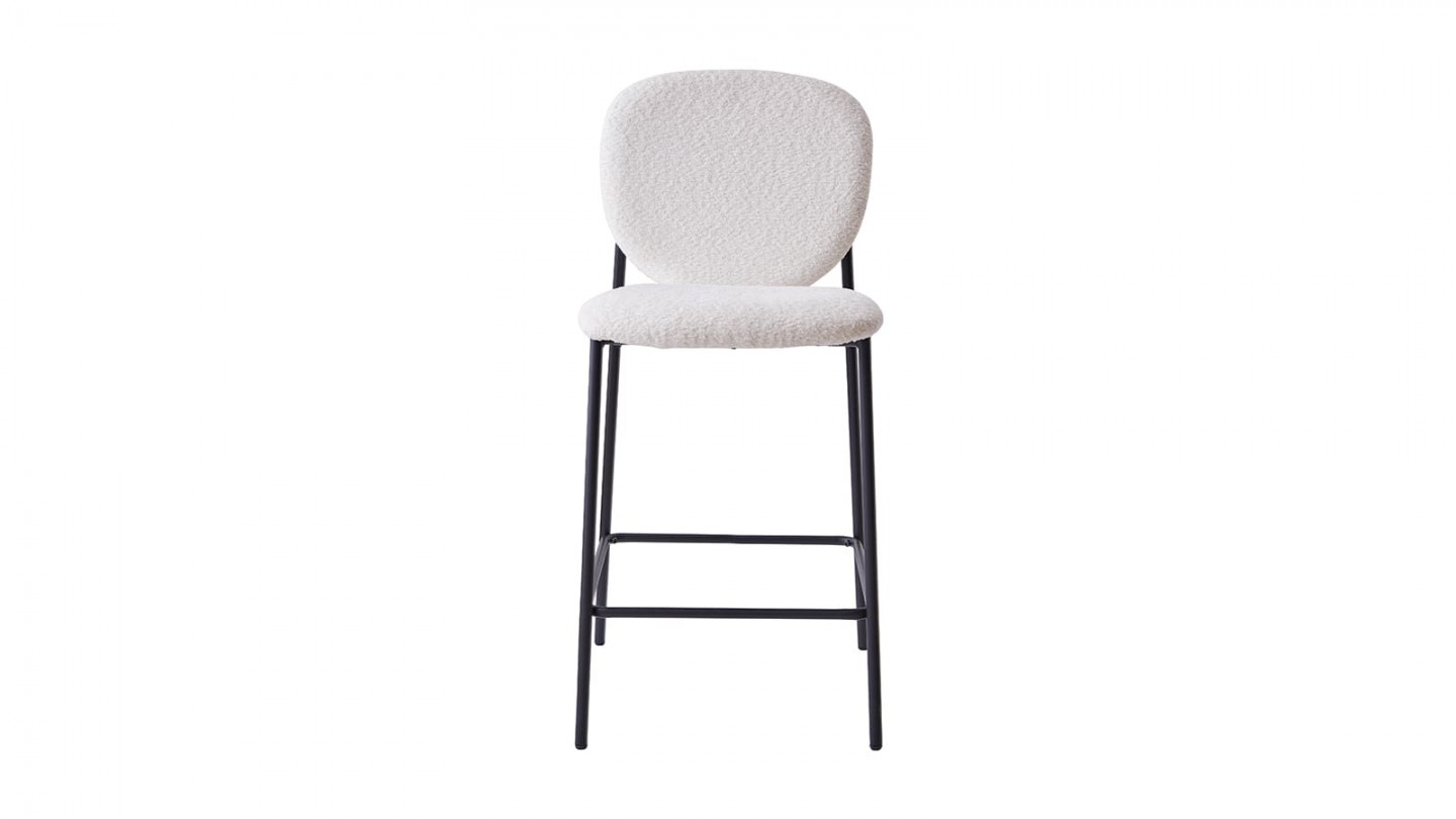 Lot de 2 tabourets de bar en tissu bouclé écru, piètement métal noir - Betty