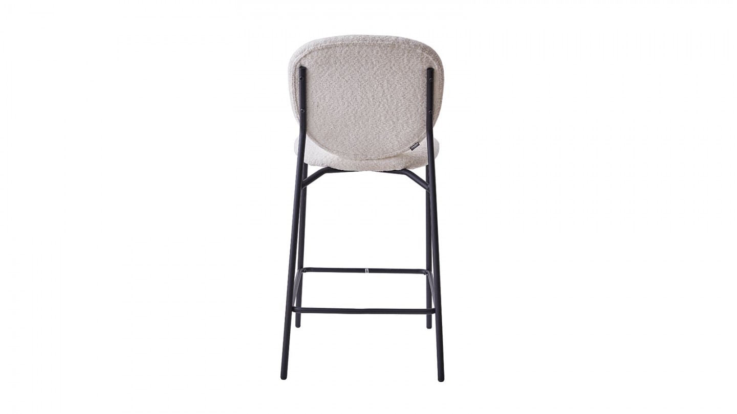 Lot de 2 tabourets de bar en tissu bouclé écru, piètement métal noir - Betty