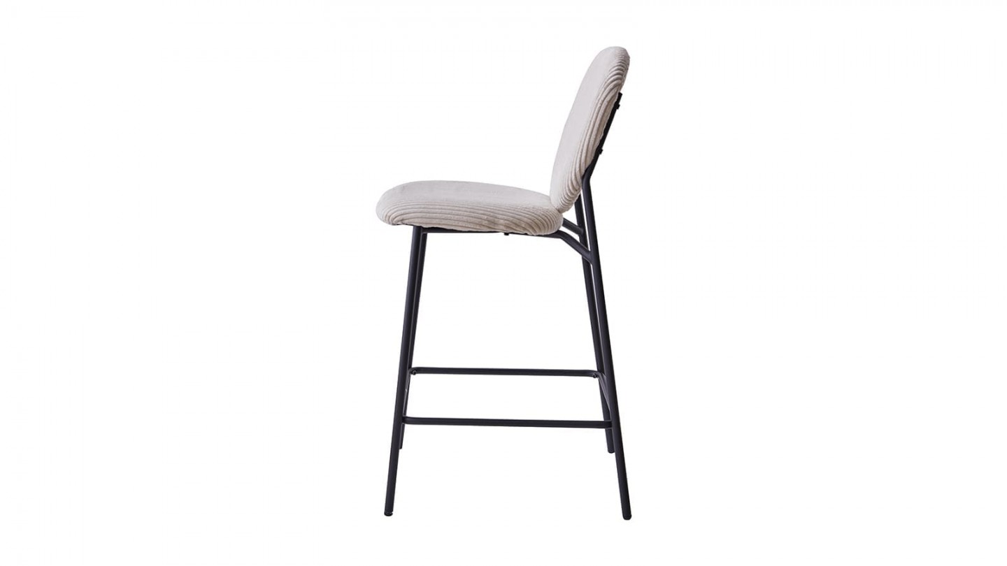 Lot de 2 tabourets de bar en velours côtelé beige, piètement métal noir - Betty