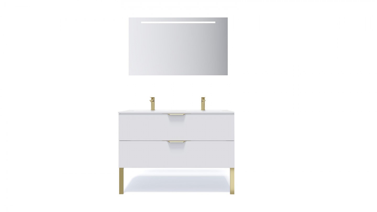 Meuble de salle de bain suspendu double vasque intégrée 120cm 2 tiroirs Blanc + miroir - Swing