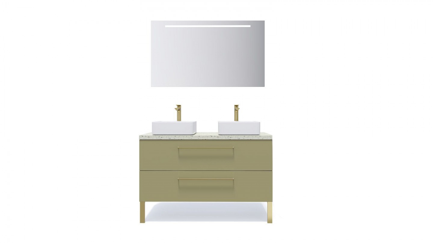 Meuble de salle de bain suspendu 2 vasques à poser 120cm 2 tiroirs Vert olive + miroir - Osmose