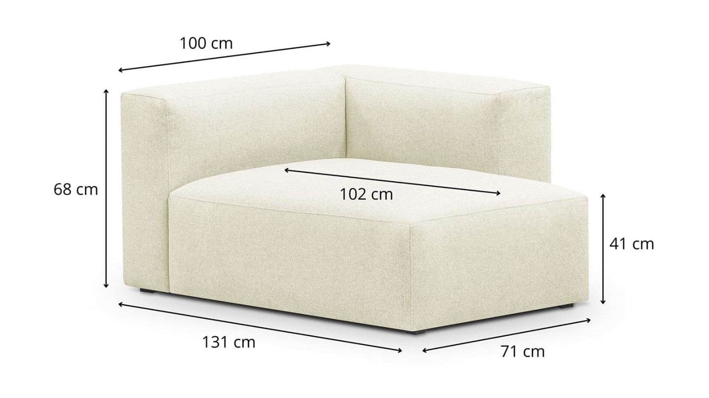 Canapé d'angle à droite modulable avec méridienne 4 places en tissu ivoire - Modulo