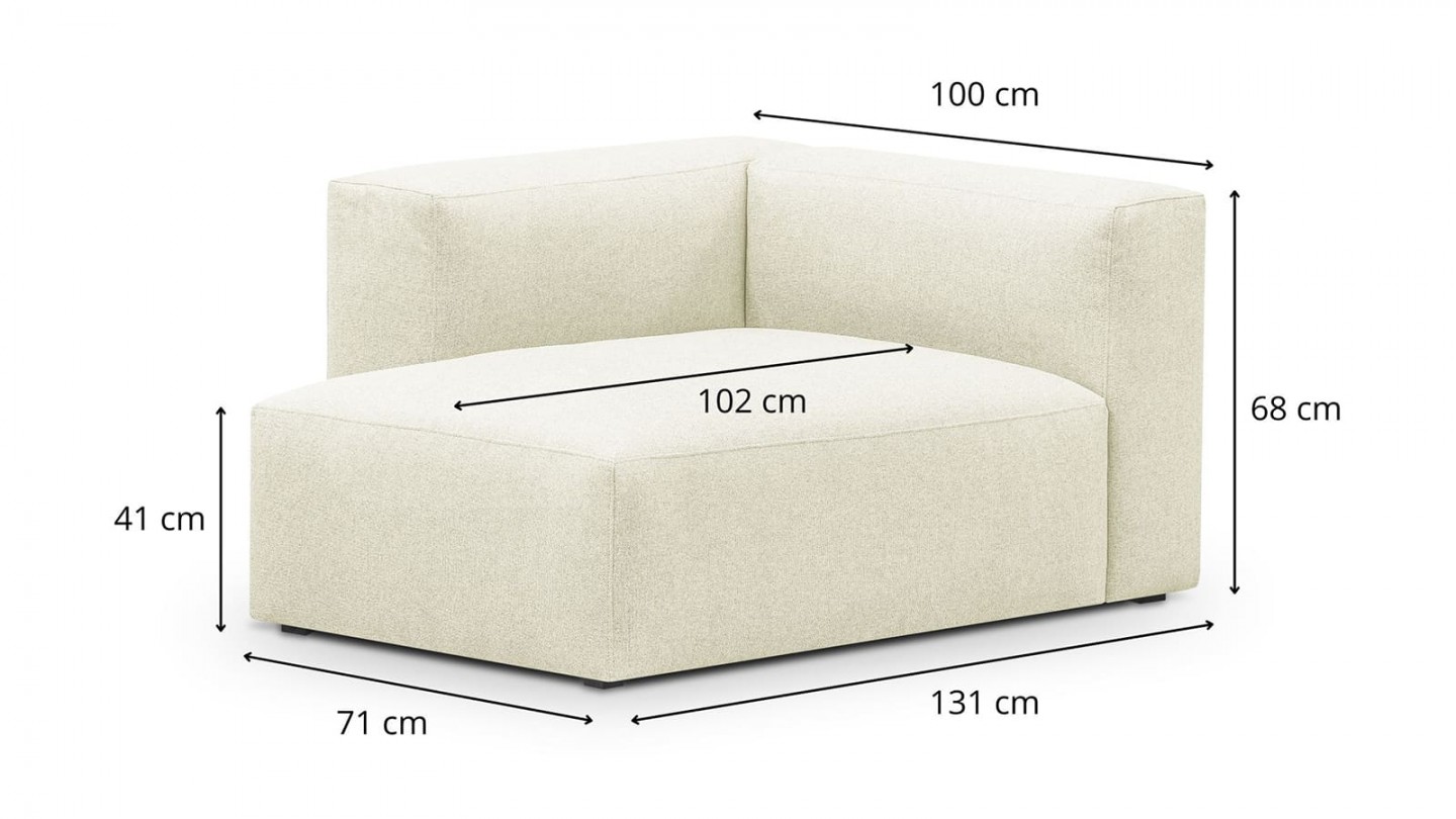 Méridienne d'angle à gauche modulable en tissu ivoire - Modulo