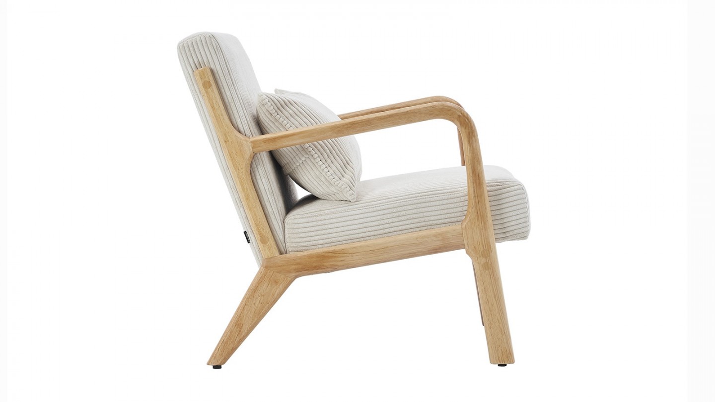 Fauteuil en bois et velours côtelé beige - Lanna