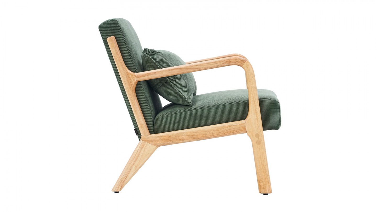 Fauteuil en bois et velours côtelé vert - Lanna