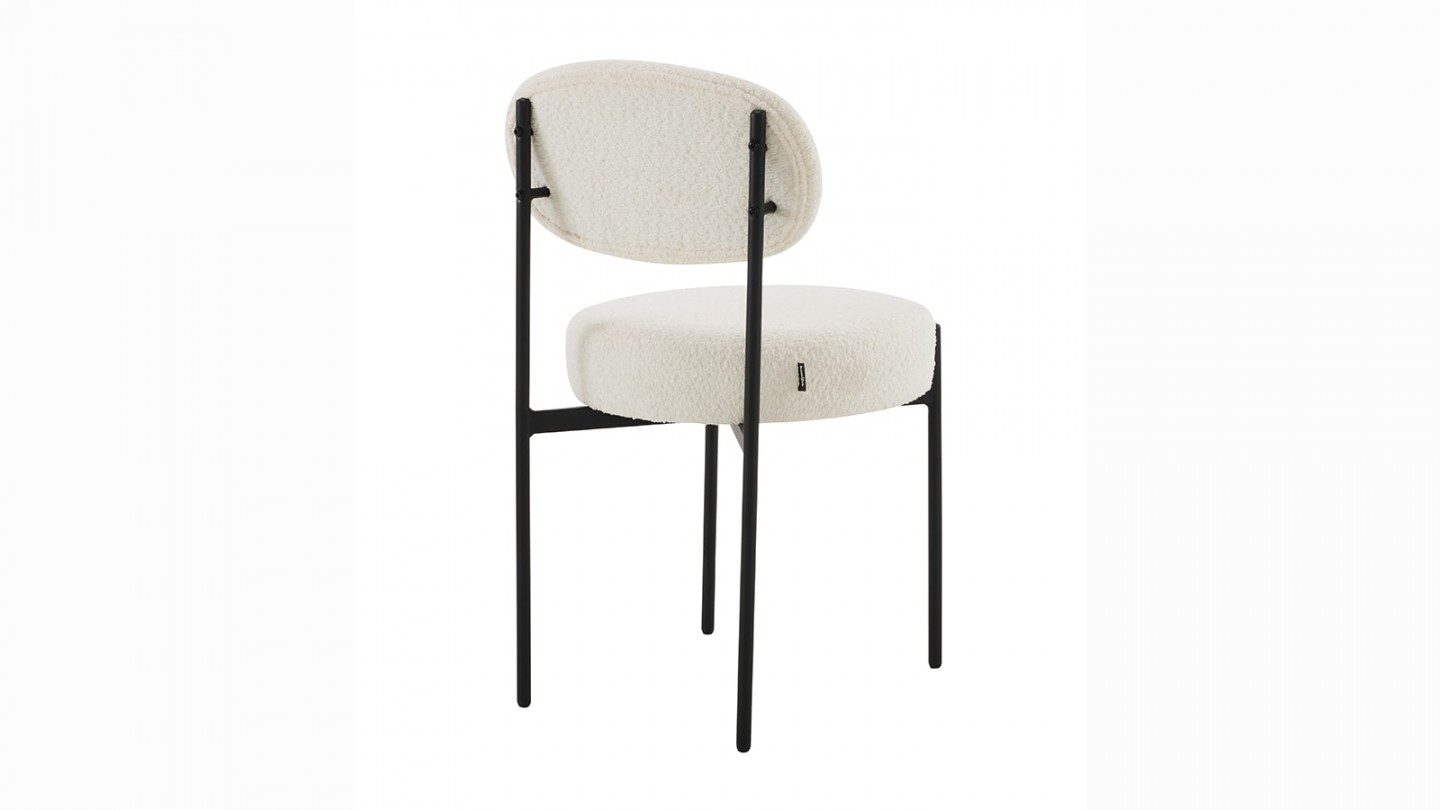 Lot de 2 chaises en tissu bouclé écru, piètement métal noir - Evora