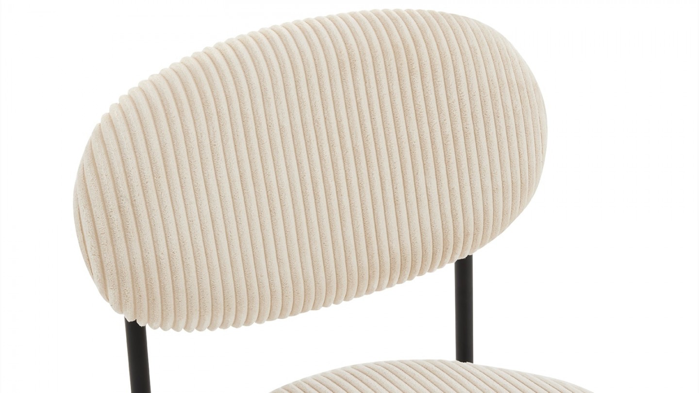 Lot de 2 chaises en velours côtelé beige, piètement métal noir - Evora