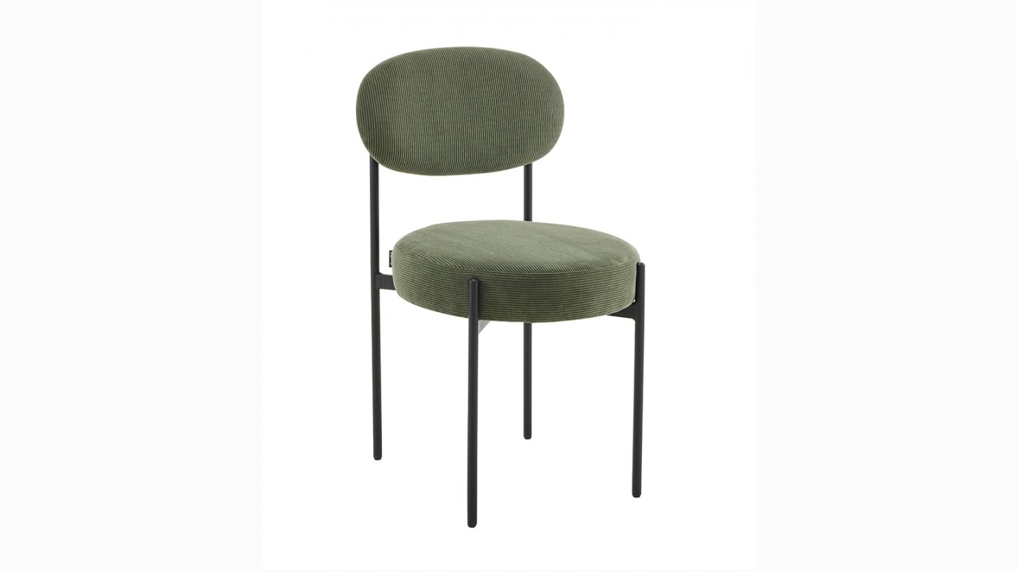 Lot de 2 chaises en velours côtelé vert, piètement métal noir - Evora