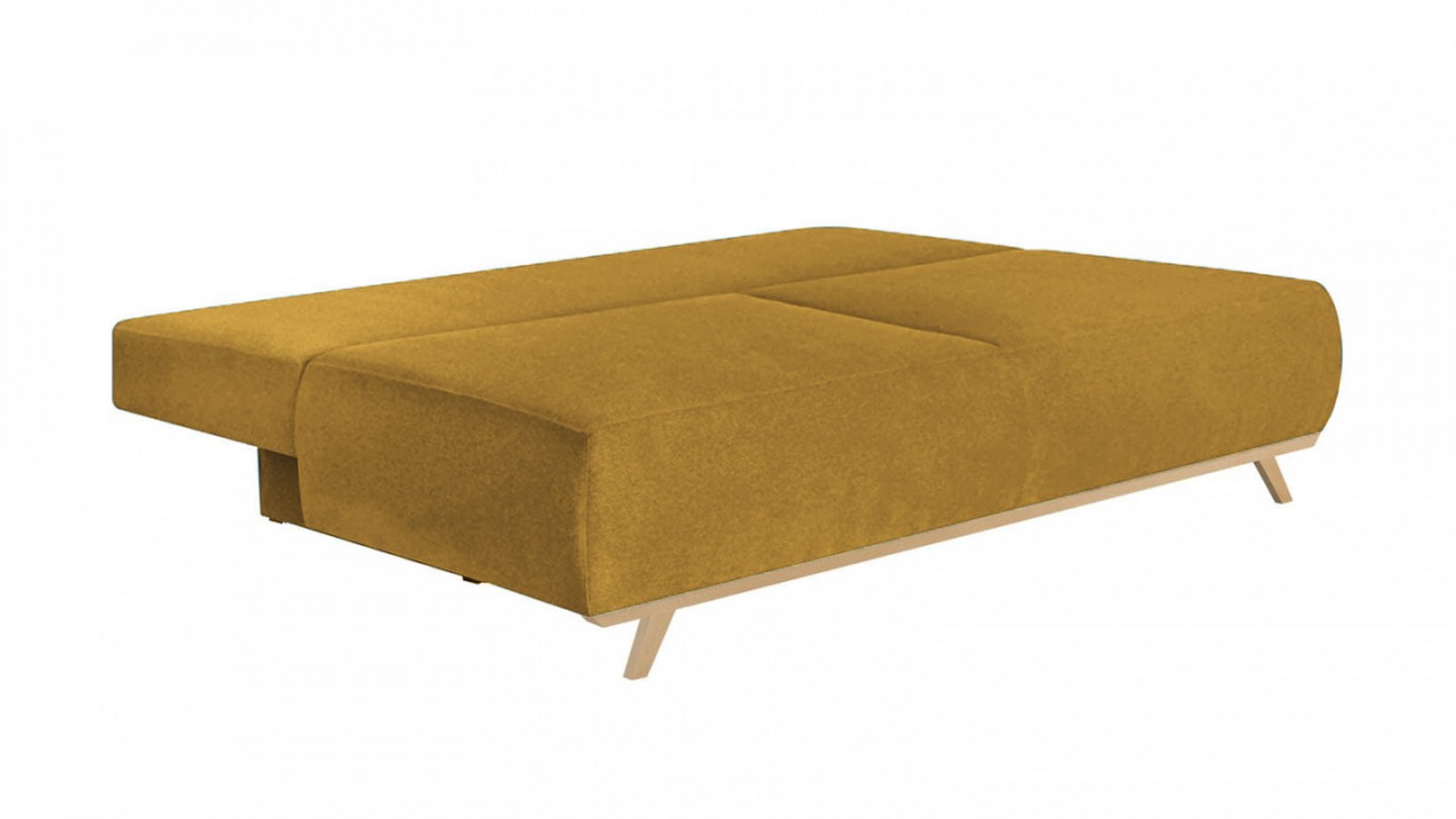 Canapé convertible 3 places avec coffre de rangement en tissu jaune moutarde - Laria New