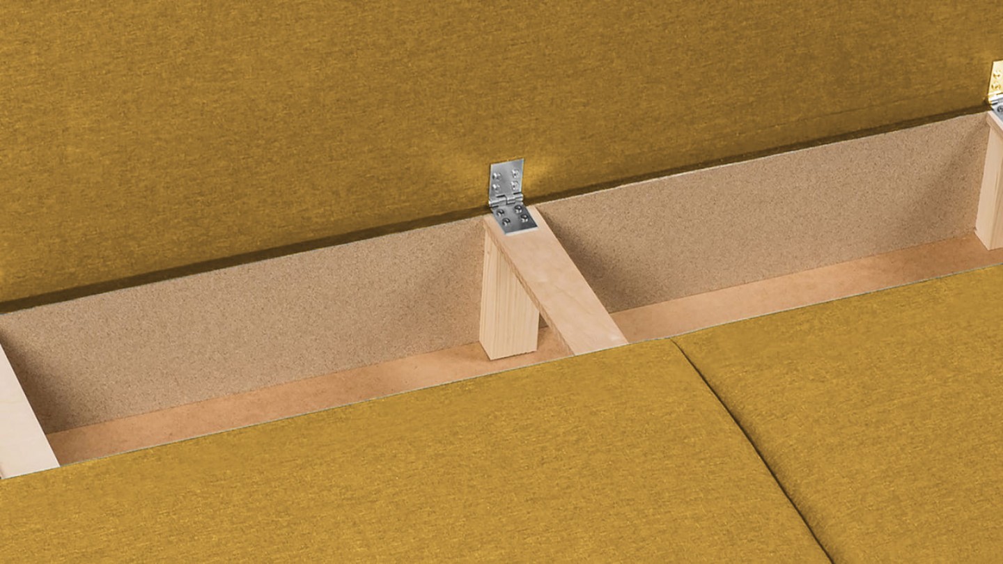Canapé convertible 3 places avec coffre de rangement en tissu jaune moutarde - Laria New