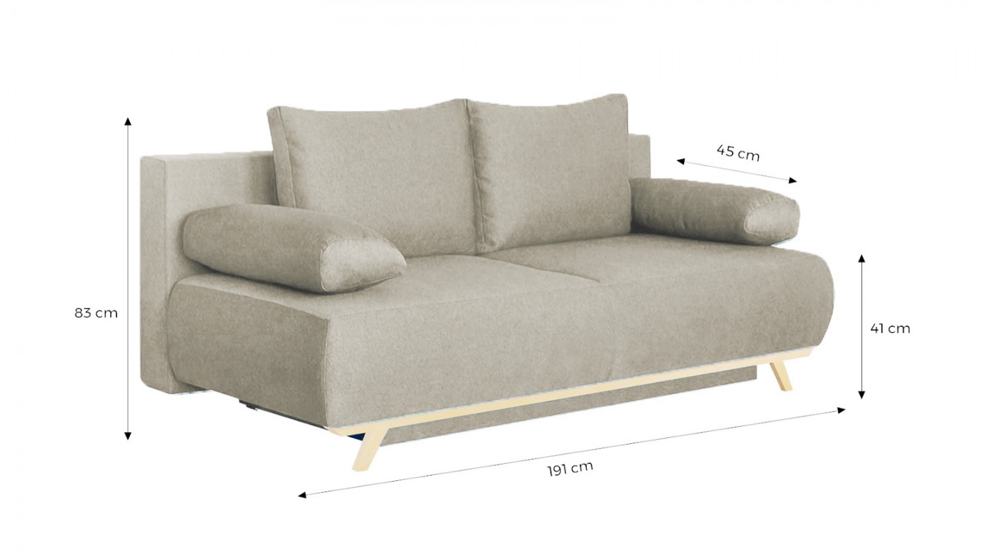 Canapé convertible 3 places avec coffre de rangement en tissu beige - Laria New