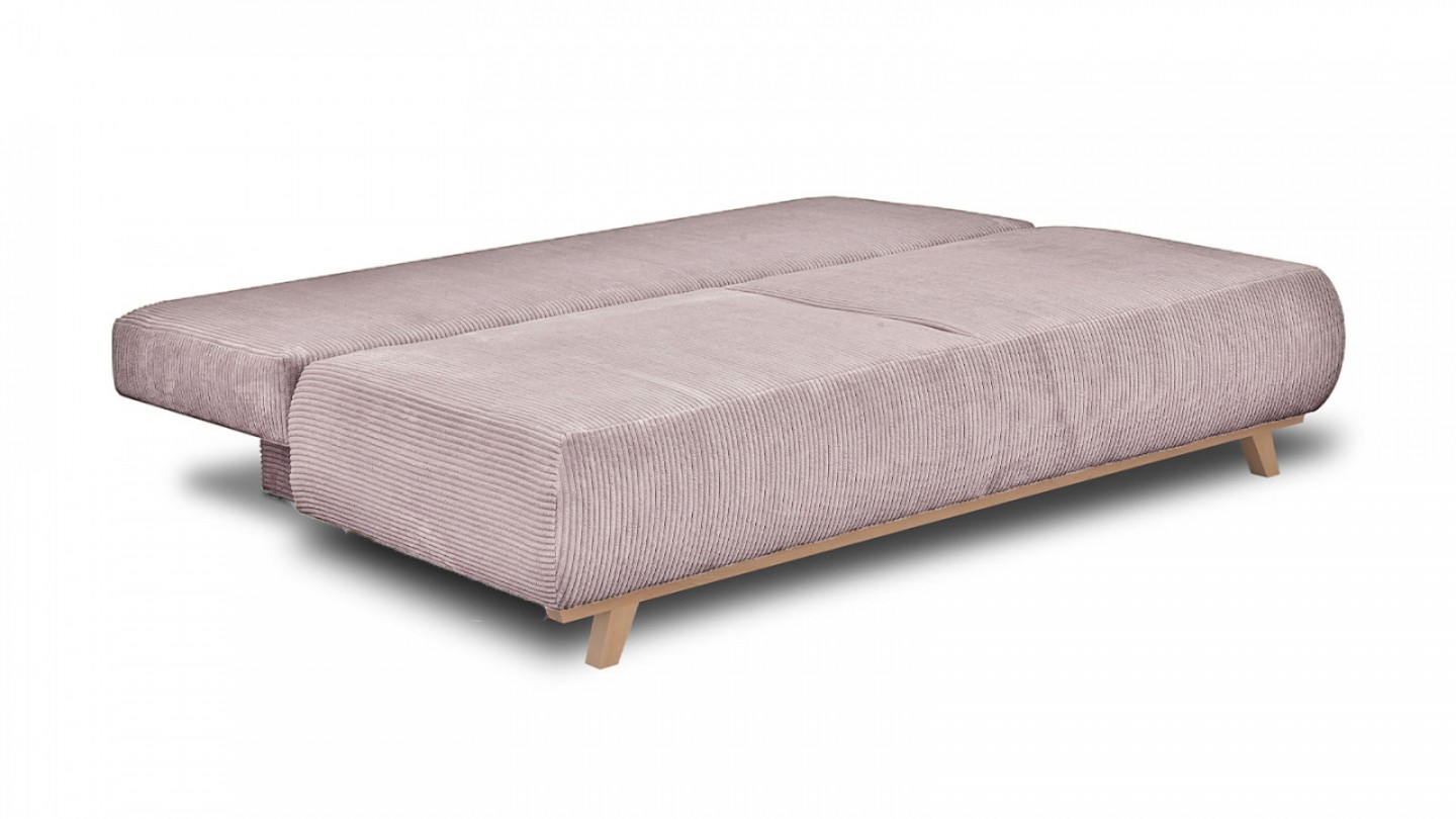 Canapé convertible 3 places avec coffre de rangement en velours côtelé rose pâle - Laria New