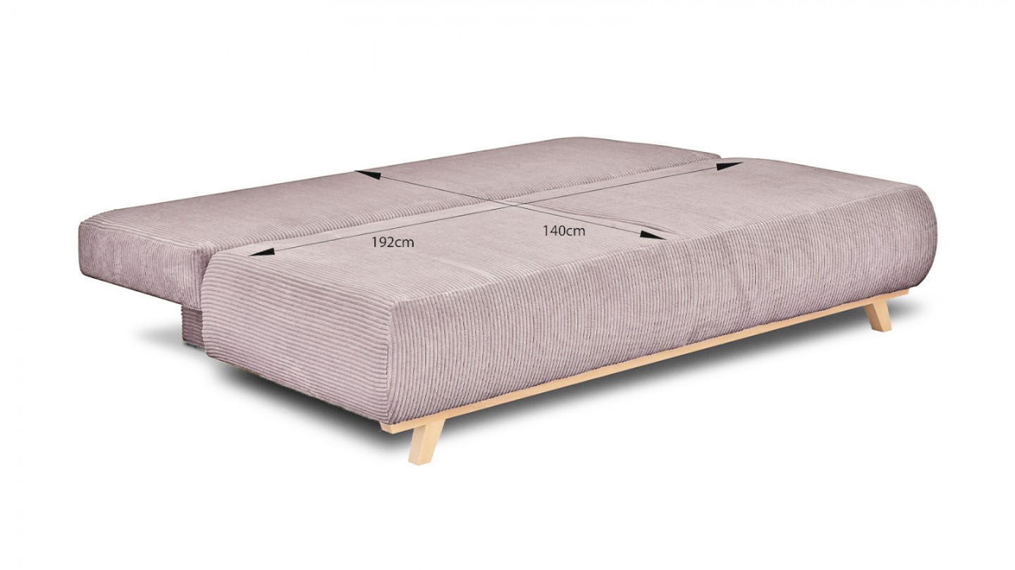 Canapé convertible 3 places avec coffre de rangement en velours côtelé rose pâle - Laria New