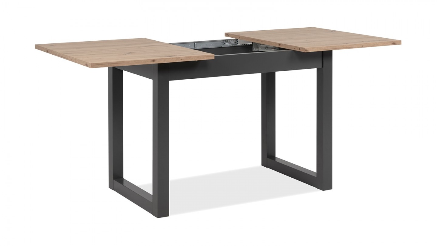 Table à manger extensible 6 à 8 personnes effet chêne, piètement anthracite 120/160 cm - Nora