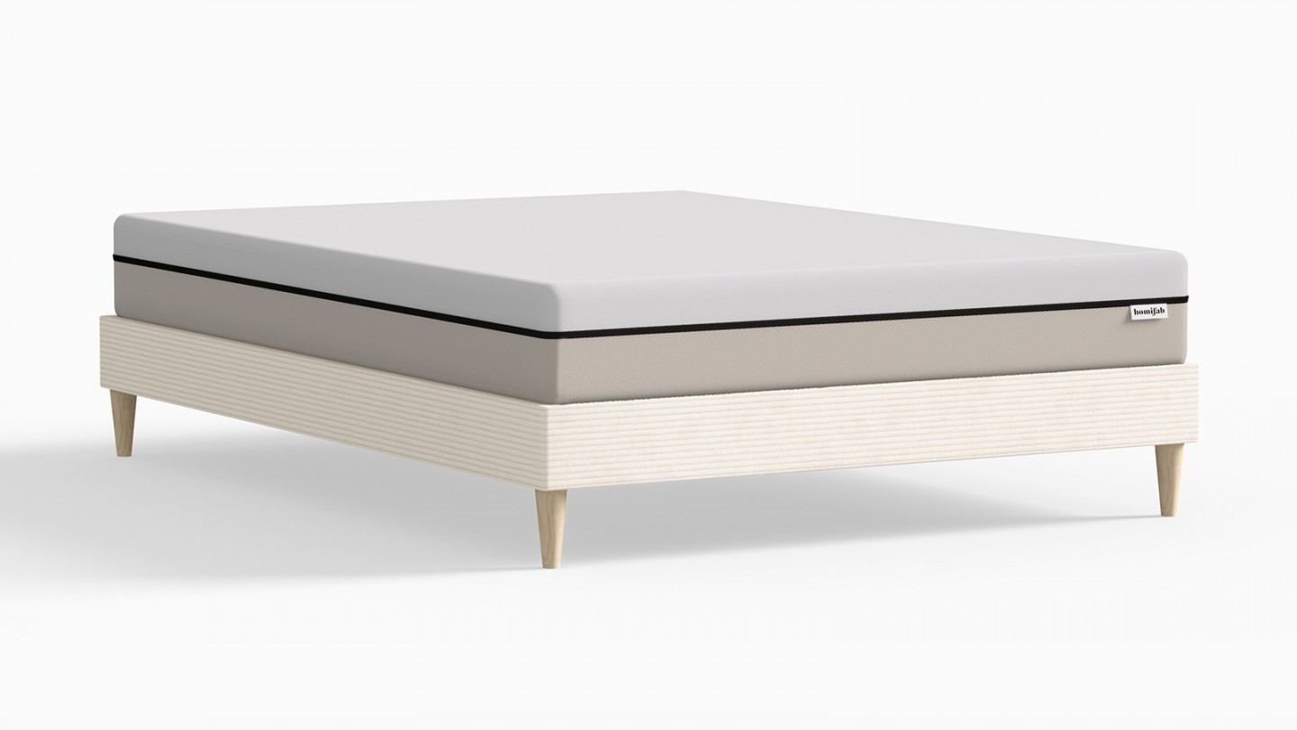 Ensemble lit adulte 160x200 cm en velours côtelé beige + Matelas Hybride à ressorts ensachés et mémoire de forme - Spring Elite