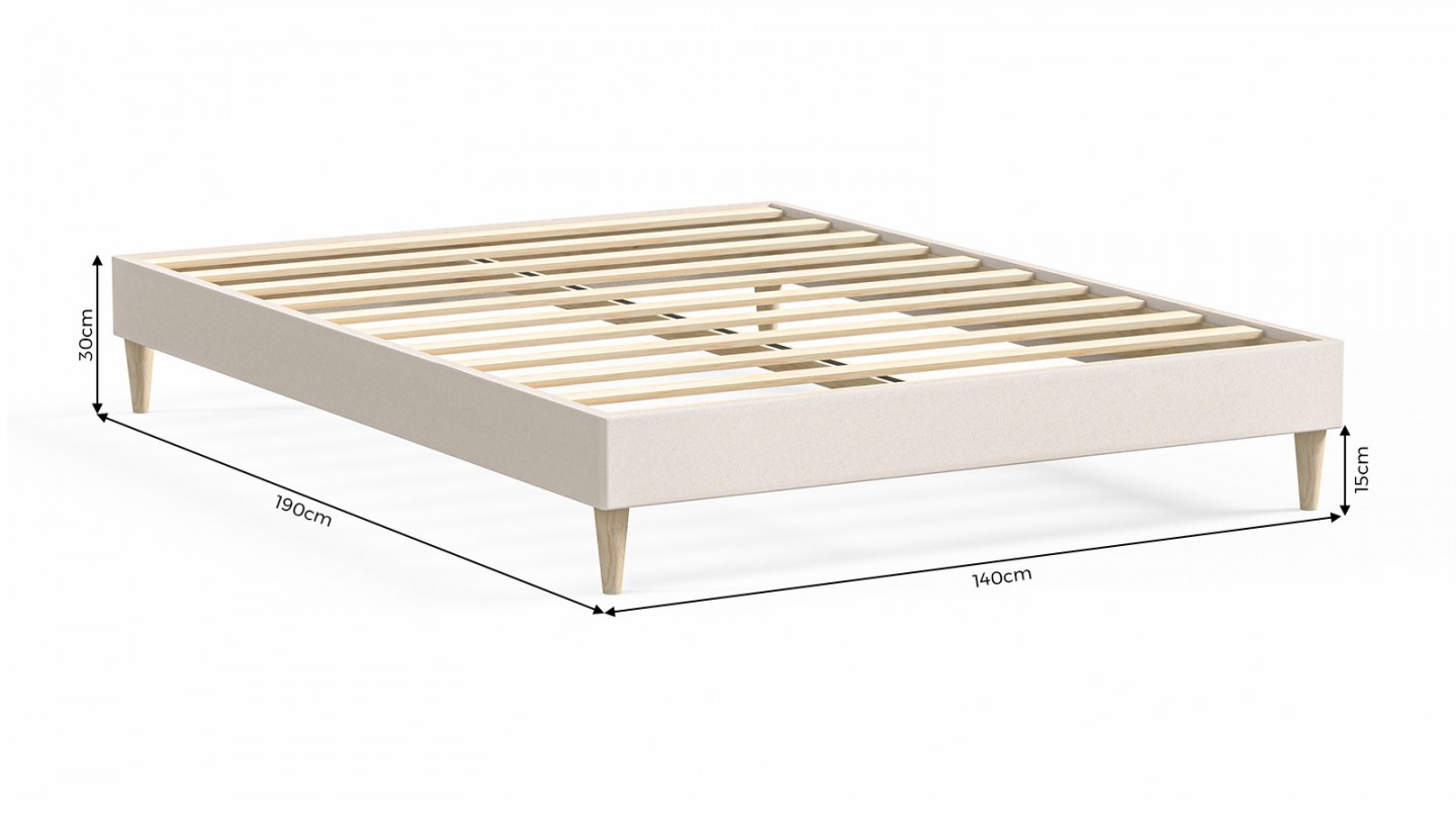 Ensemble lit adulte 140x190 cm en velours beige + Matelas Hybride à ressorts ensachés et mémoire de forme - Spring Elite