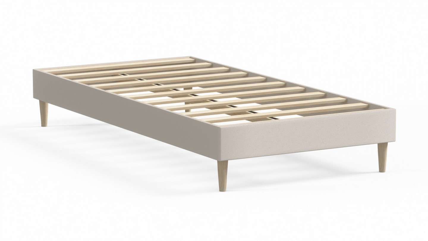 Ensemble lit adulte 90x190 cm en velours beige + Matelas mousse gel à mémoire de forme, double confort - Dual Confort