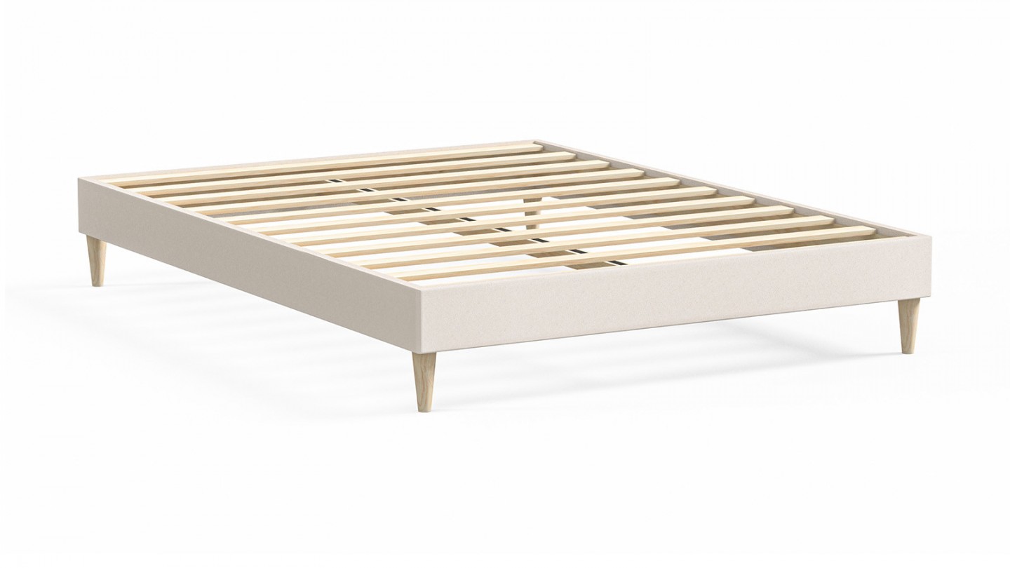 Ensemble lit adulte 160x200 cm en velours beige + Matelas mousse gel à mémoire de forme, double confort - Dual Confort