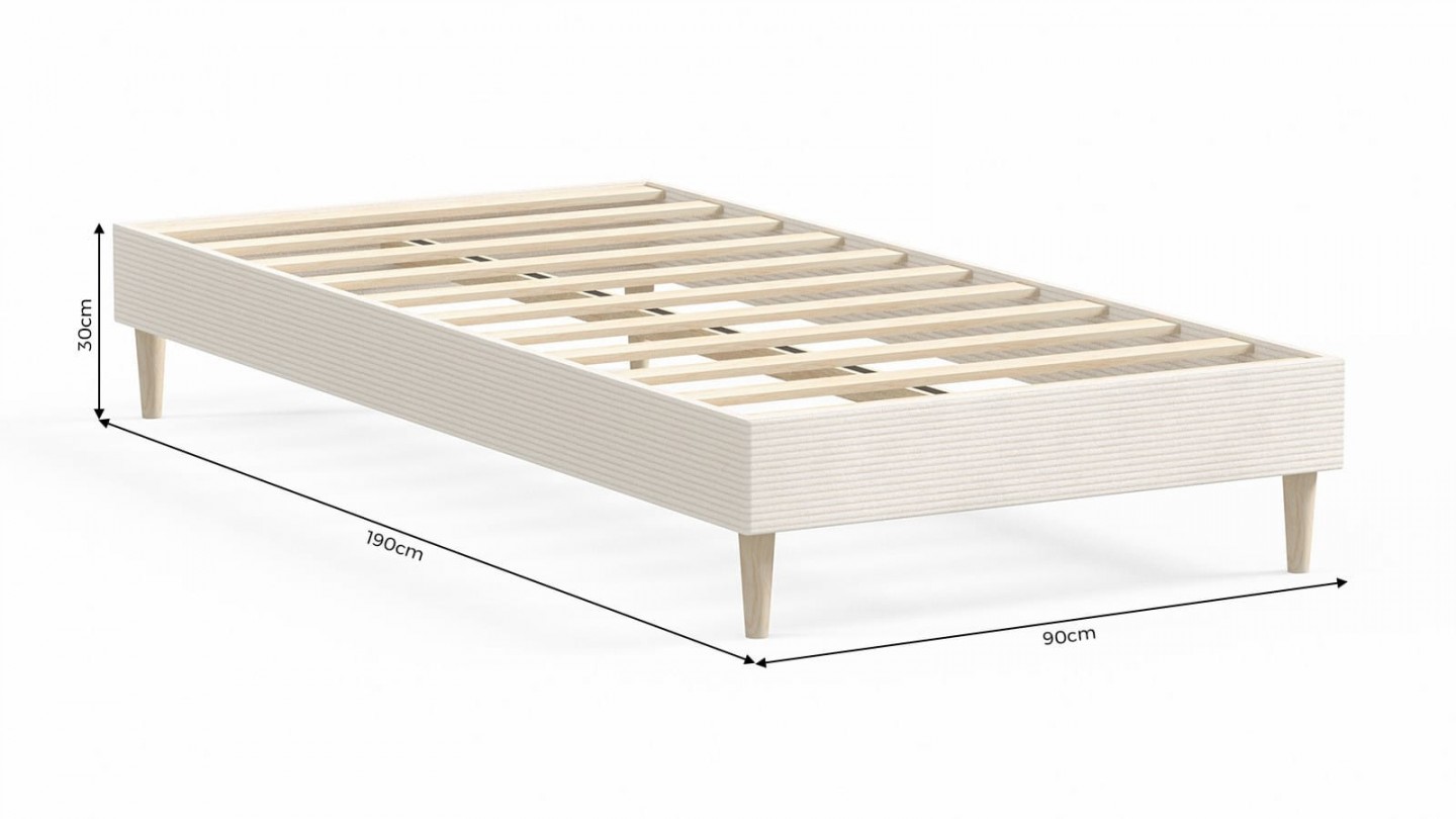 Ensemble lit adulte 90x190 cm en velours côtelé beige + Matelas mousse gel à mémoire de forme, double confort - Dual Confort