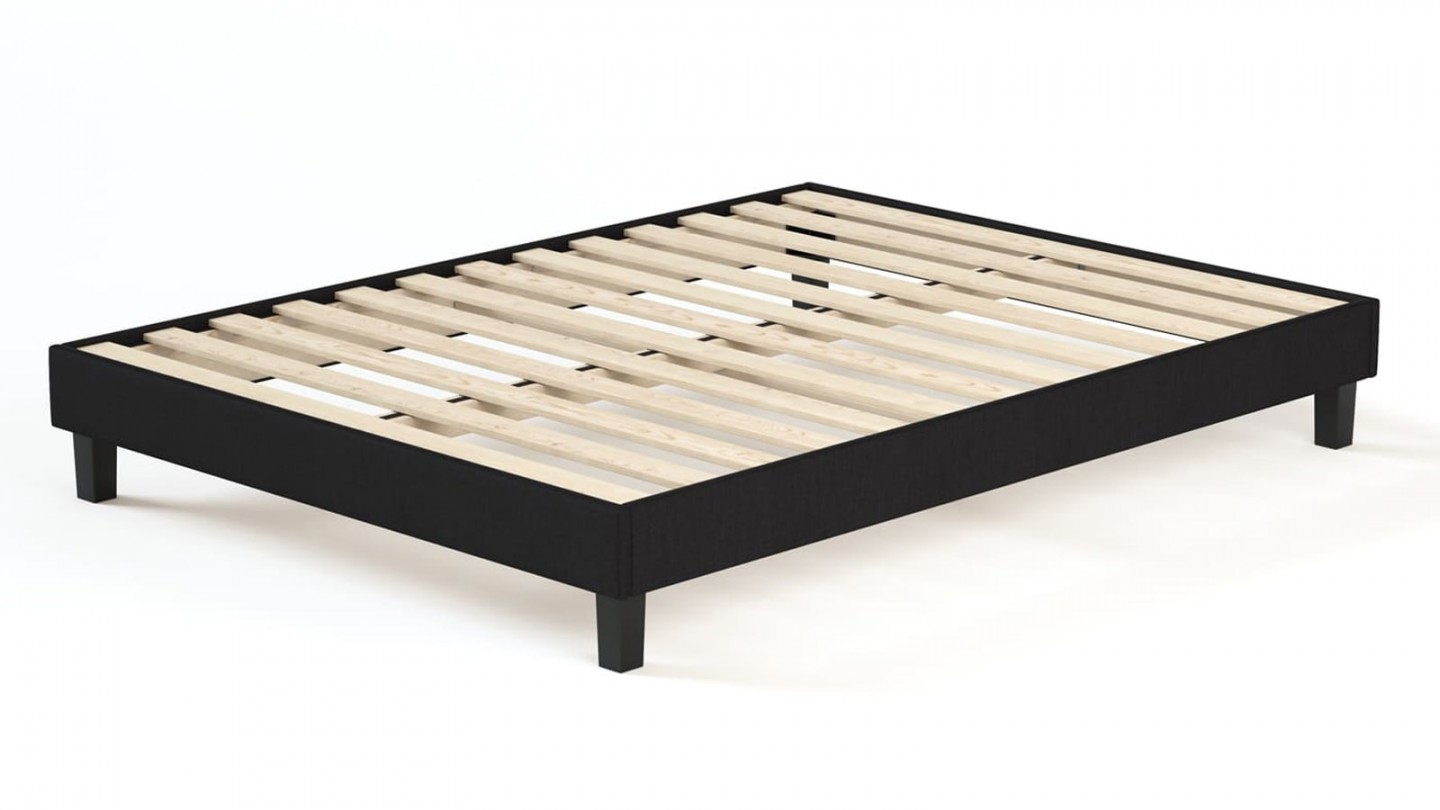 Ensemble sommier à lattes 90x190 cm en tissu noir + Matelas Hybride à ressorts ensachés et mémoire de forme - Spring Elite