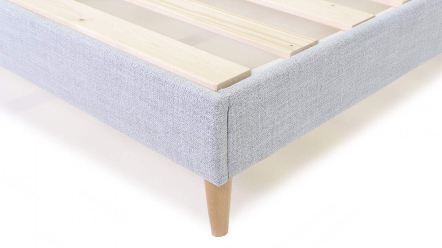 Ensemble lit adulte 160x200 cm en tissu gris clair + Matelas Hybride à ressorts ensachés et mémoire de forme - Spring Elite