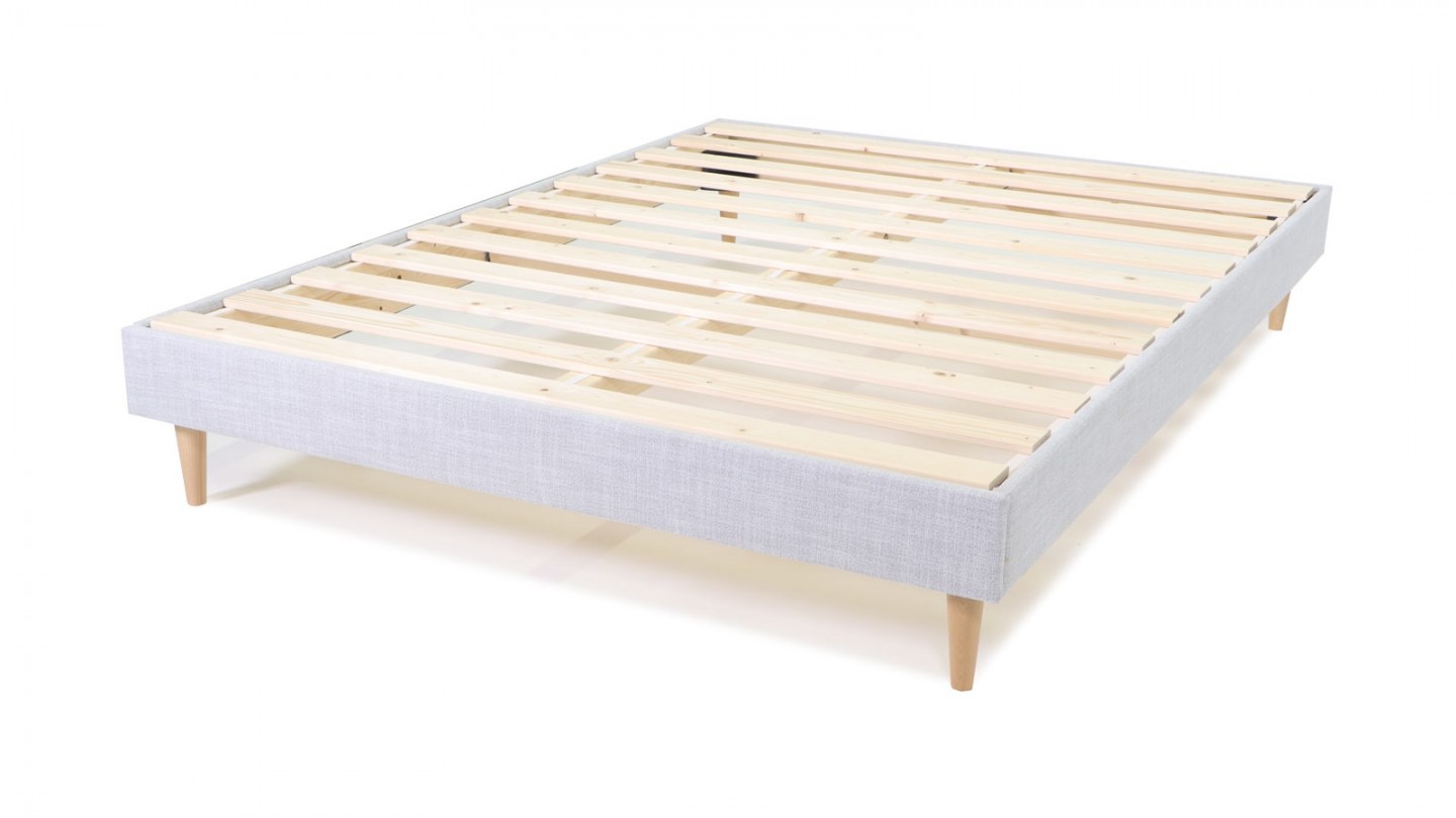 Ensemble lit adulte 160x200 cm en tissu gris clair + Matelas Hybride à ressorts ensachés et mémoire de forme - Spring Elite