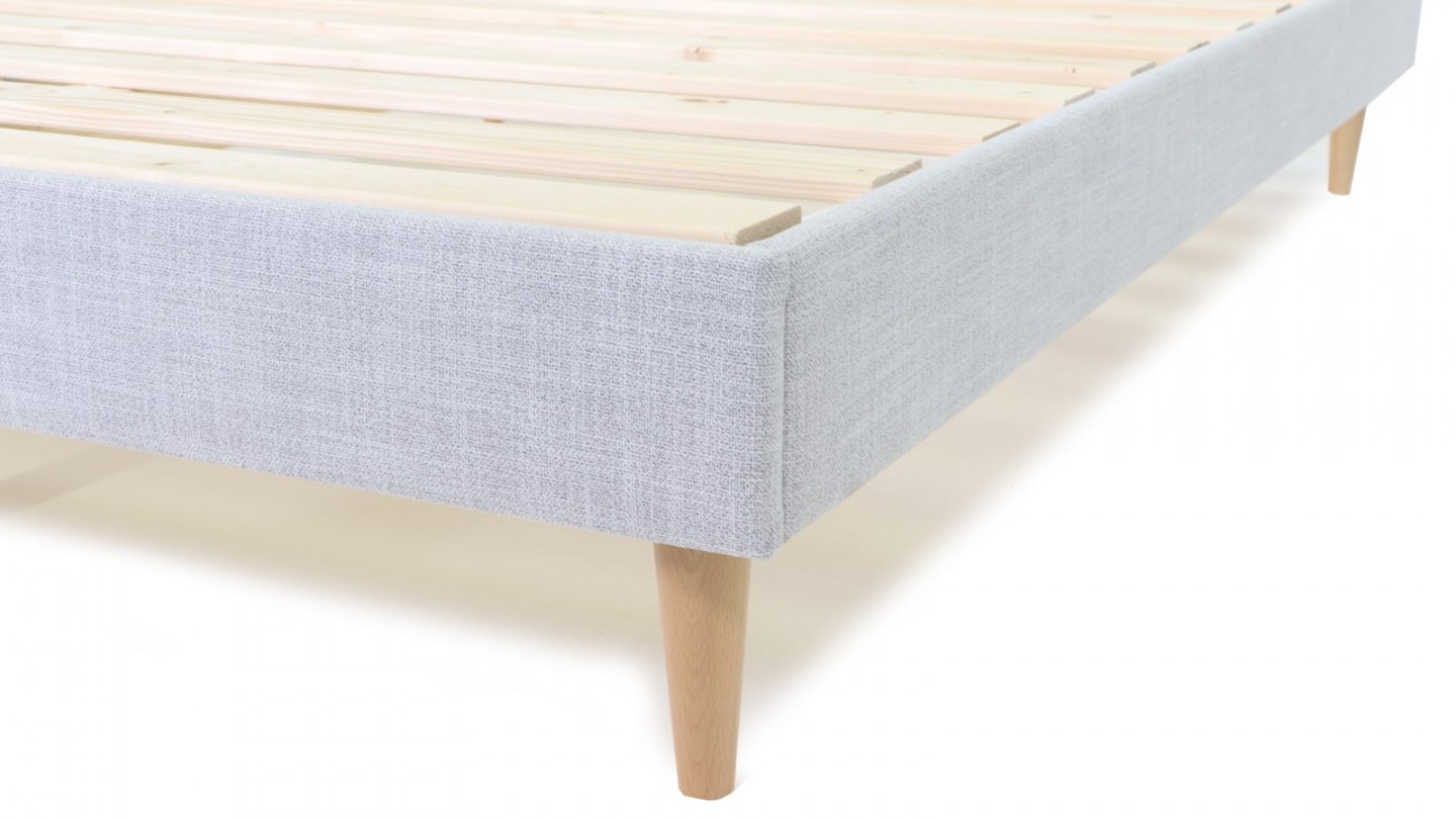 Ensemble lit adulte 180x200 cm en tissu gris clair + Matelas Hybride à ressorts ensachés et mémoire de forme - Spring Elite