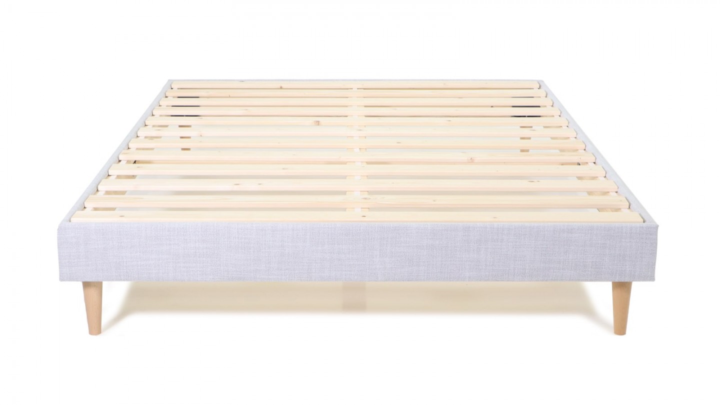 Ensemble lit adulte 180x200 cm en tissu gris clair + Matelas Hybride à ressorts ensachés et mémoire de forme - Spring Elite