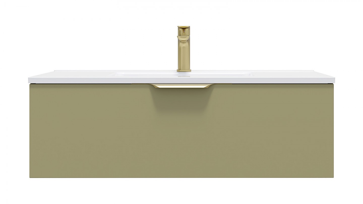Meuble de salle de bain suspendu vasque intégrée 90cm 1 tiroir Vert olive - Swing