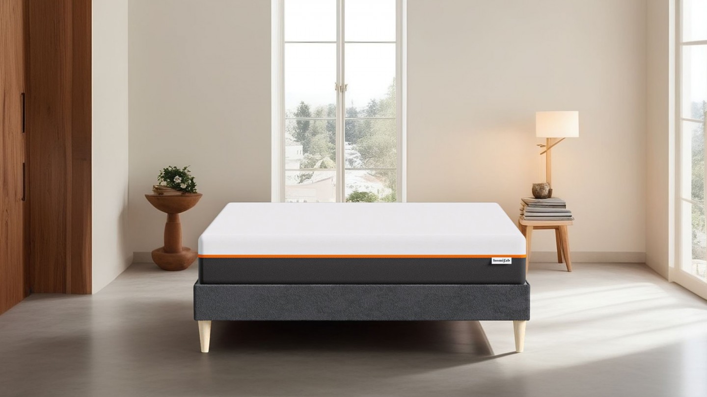 Ensemble lit adulte 140x190 cm en velours gris + Matelas mousse gel à mémoire de forme, double confort - Dual Confort