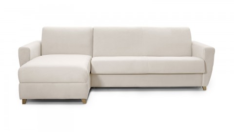Canapé d'angle convertible réversible 5 places en velours crème - Ouverture express - Couchage quotidien - Leandro