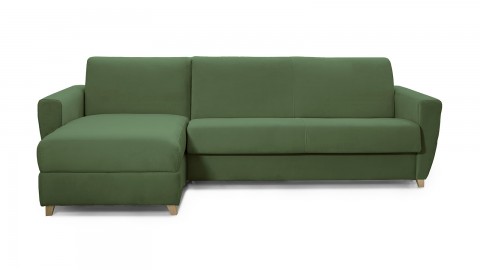 Canapé d'angle convertible réversible 5 places en velours vert forêt - Ouverture express - Couchage quotidien - Leandro