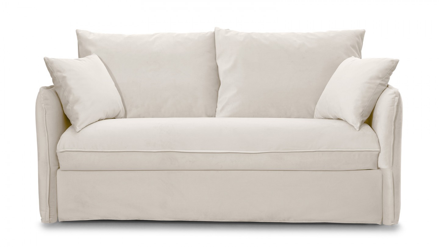 Canapé convertible 3 places en velours crème - Ouverture express - Couchage quotidien - Gina