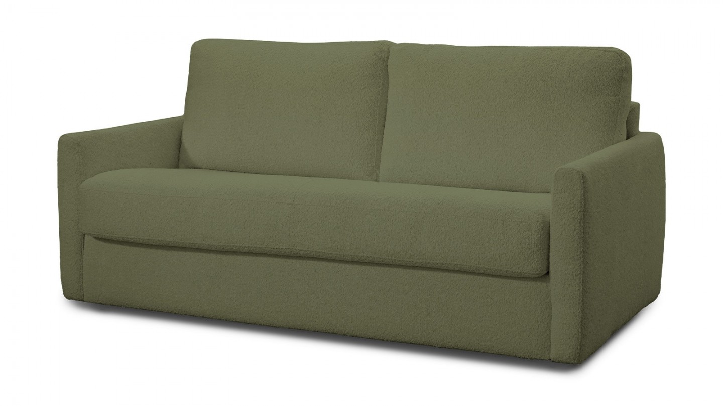 Canapé convertible 3 places en tissu bouclette vert kaki - ouverture express - Bianca