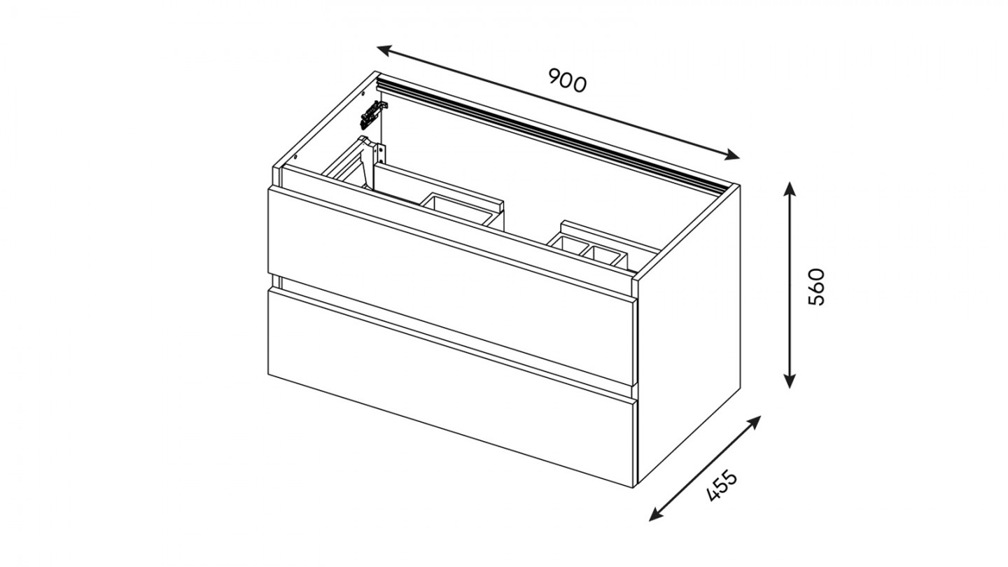 Meuble de salle de bain suspendu vasque intégrée 90cm 2 tiroirs Chêne cannelé + miroir + colonne ouverture gauche - Venice