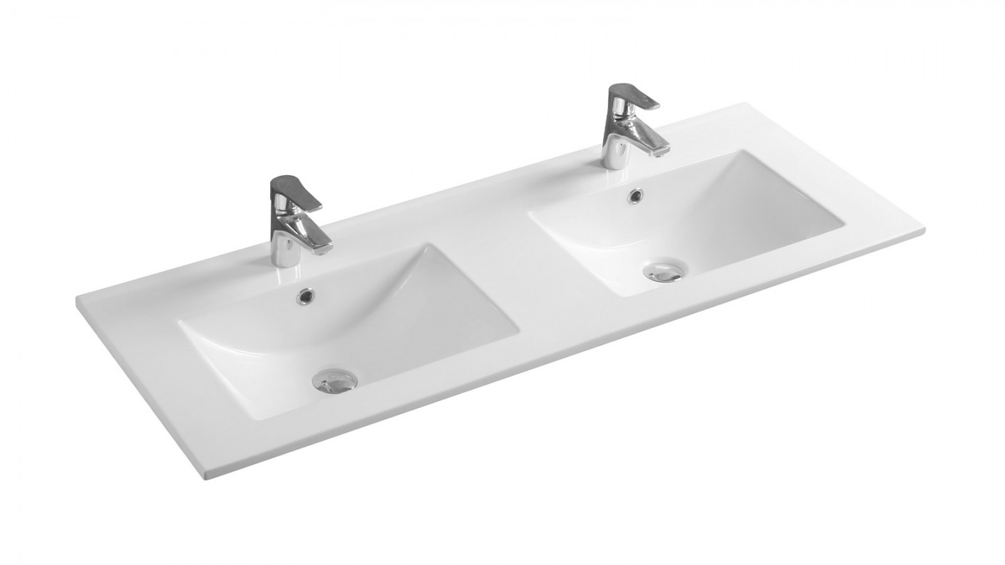 Meuble de salle de bain suspendu double vasque intégrée 120cm 1 tiroir Chêne cannelé + miroir - Venice