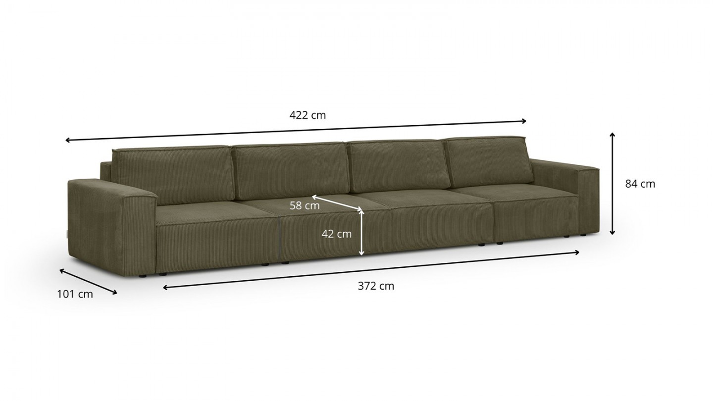 Canapé modulable convertible 7 places avec coffre de rangement en velours côtelé vert kaki - Harper Mod