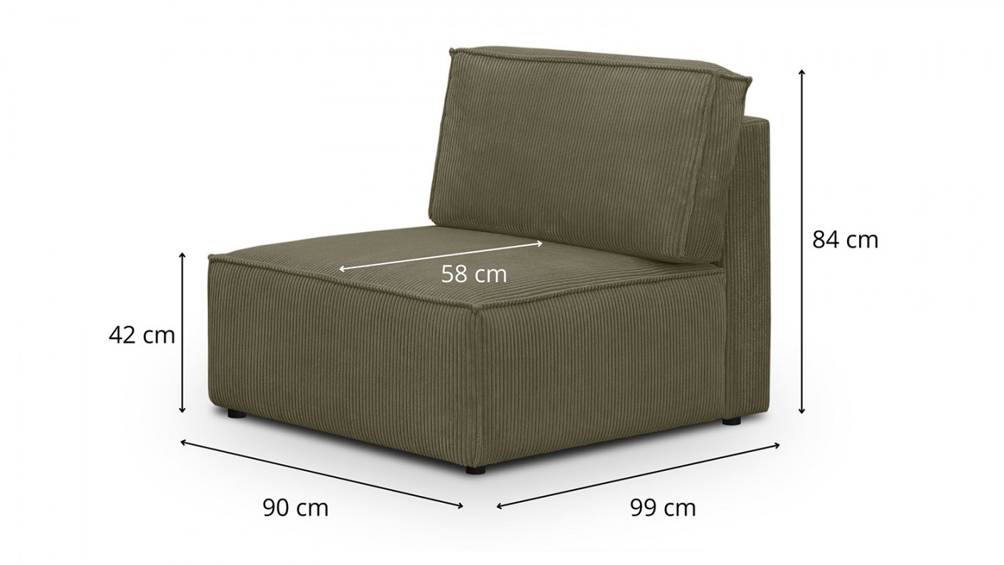 Canapé d'angle à droite modulable 8 places avec pouf en velours côtelé vert kaki - Harper Mod