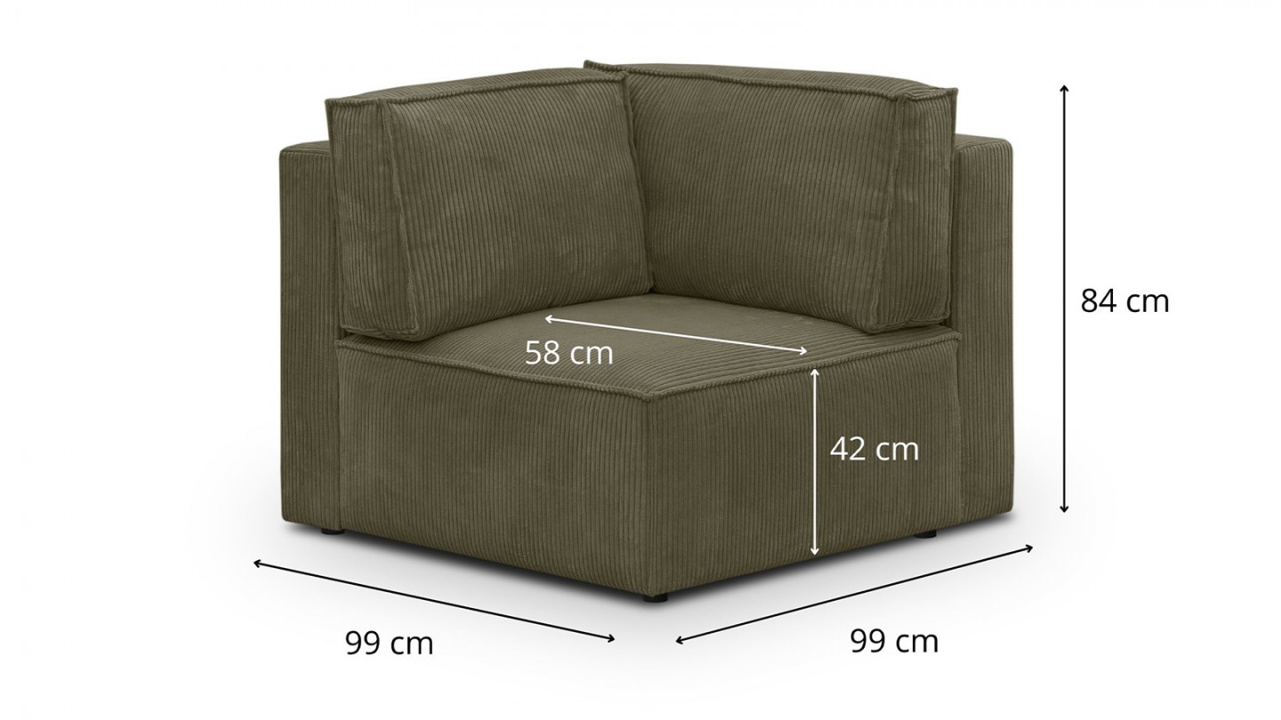 Canapé d'angle à gauche convertible modulable 10 places avec coffre de rangement en velours côtelé vert kaki - Harper Mod