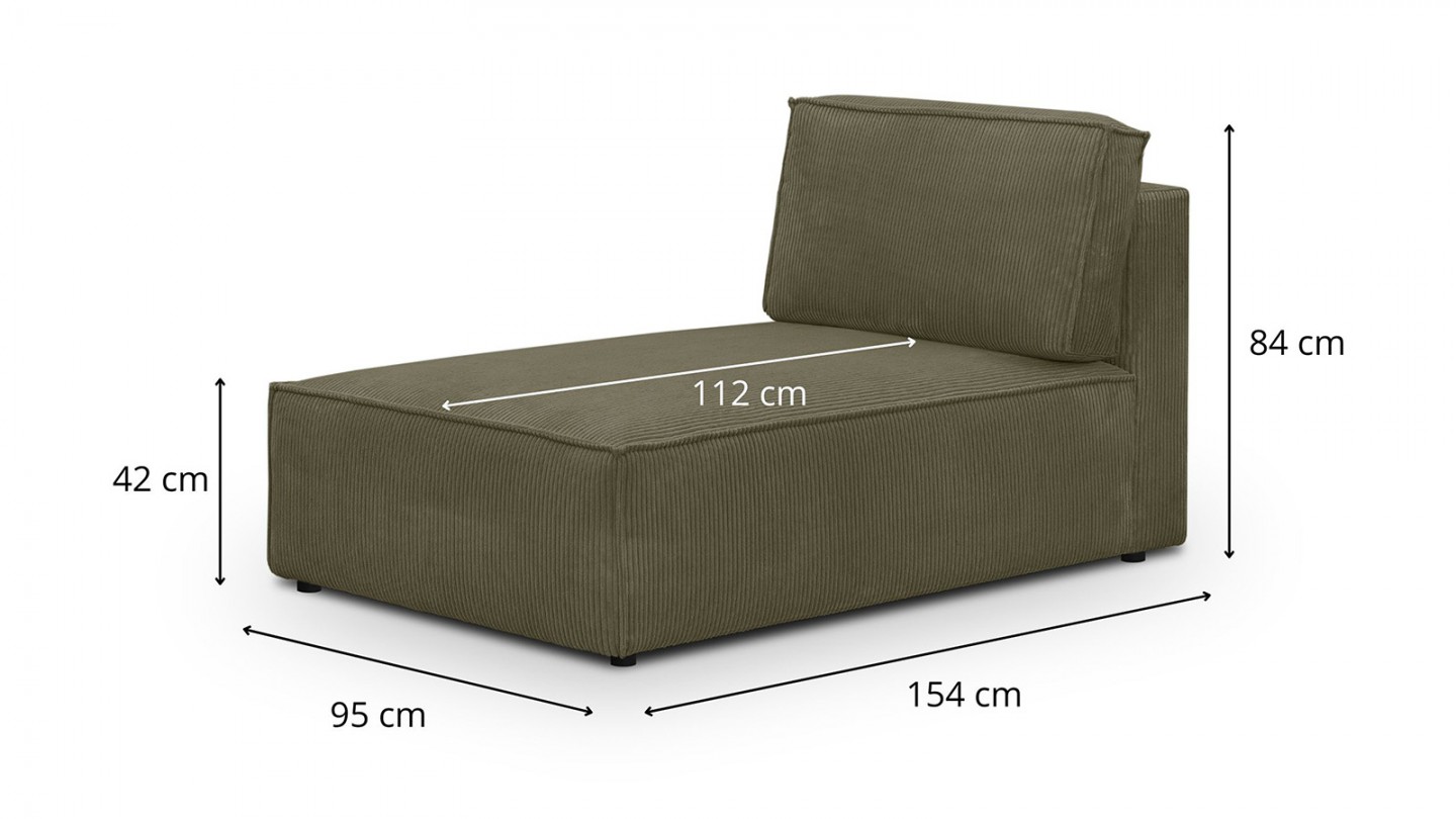 Canapé d'angle à gauche panoramique convertible modulable 8 places avec pouf en velours côtelé vert kaki - Harper Mod