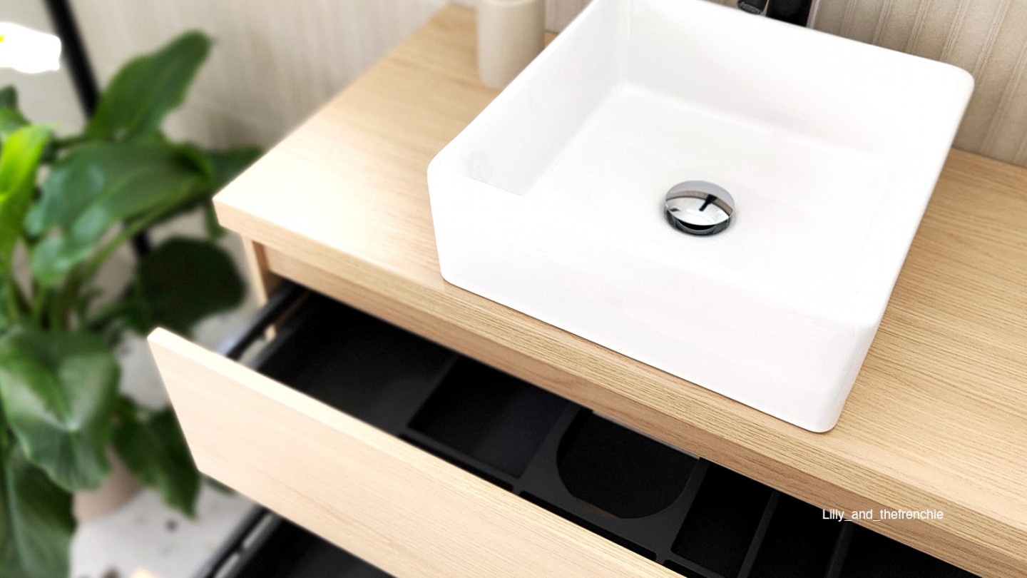 Meuble de salle de bain suspendu vasque à poser 90cm 2 tiroirs Chêne clair - Rivage